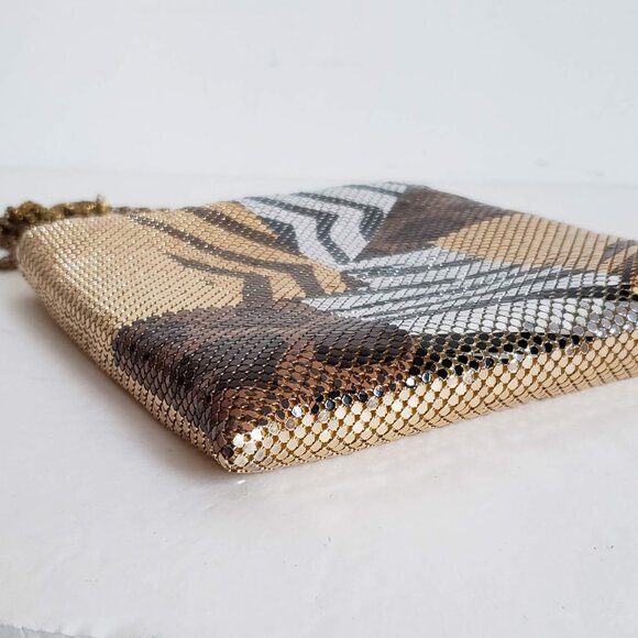 VINTAGE 70s Disco Gold Metal Mesh Bag Chain Crossbody Animal Print Retro Groovy - Picture 8 of 13